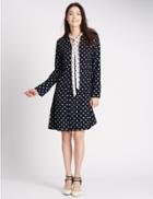 Marks & Spencer Spotted Long Sleeve Shift Dress Navy Mix