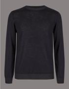 Marks & Spencer Pure Merino Wool Crew Neck Slim Fit Jumper Navy Mix