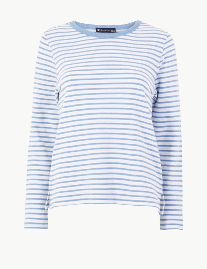 Marks & Spencer Pure Cotton Striped Sweatshirt Chambray Mix