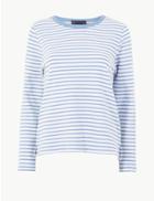 Marks & Spencer Pure Cotton Striped Sweatshirt Chambray Mix