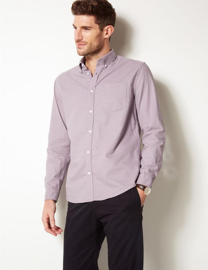 Marks & Spencer Pure Cotton Oxford Shirt With Pocket Light Lilac