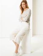 Marks & Spencer Pure Cotton Striped Long Sleeve T-shirt Light Tan Mix