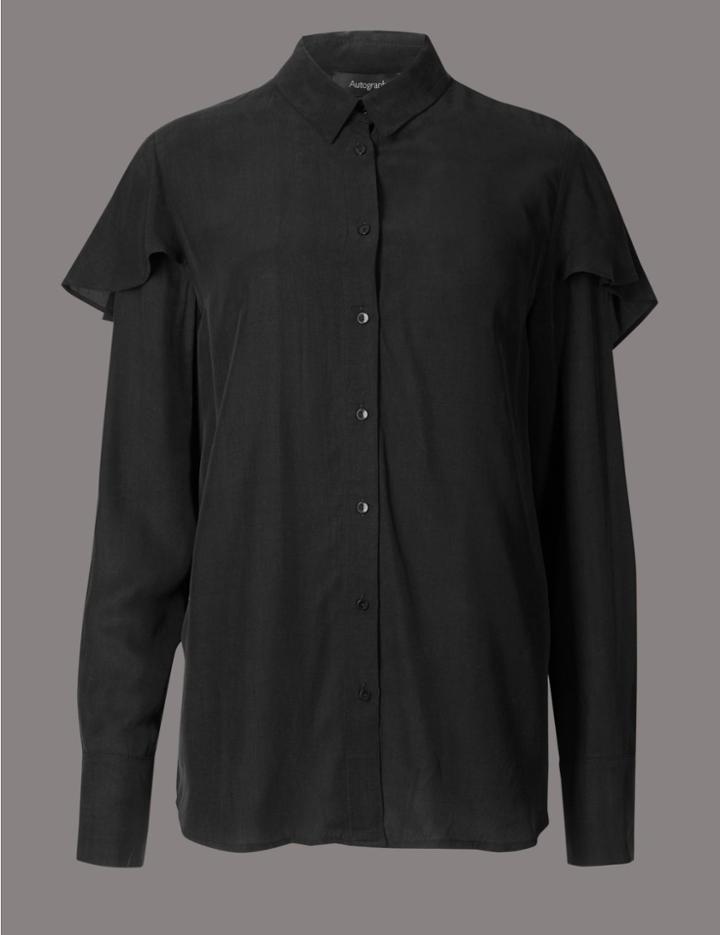 Marks & Spencer Modal Blend Ruffle Long Sleeve Shirt Black