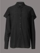 Marks & Spencer Modal Blend Ruffle Long Sleeve Shirt Black