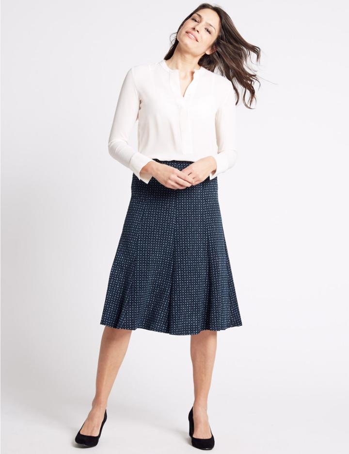 Marks & Spencer Geometric Print A-line Skirt Navy Mix