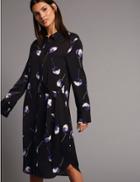 Marks & Spencer Floral Print Tie Detail Shirt Midi Dress Black Mix