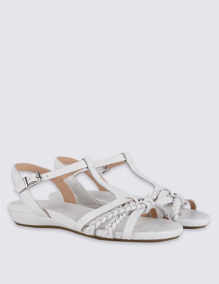 Marks & Spencer Wide Fit Leather Sandals With Footglove&trade; White