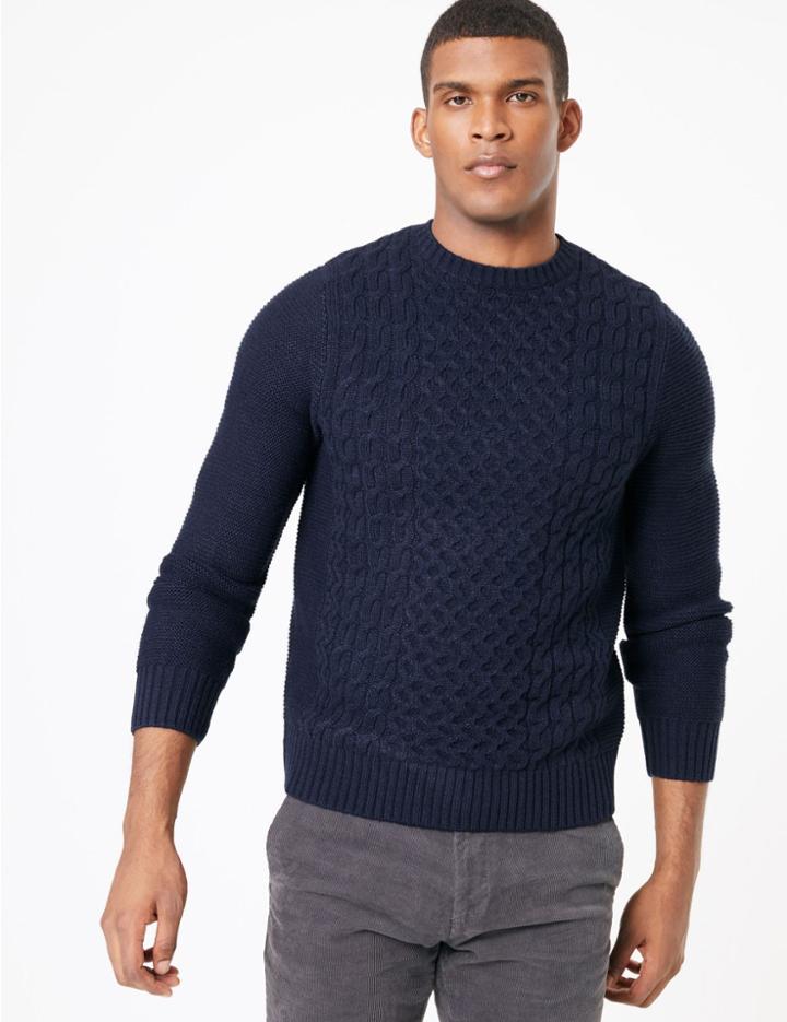 Marks & Spencer Cable Knit Crew Neck Jumper Indigo