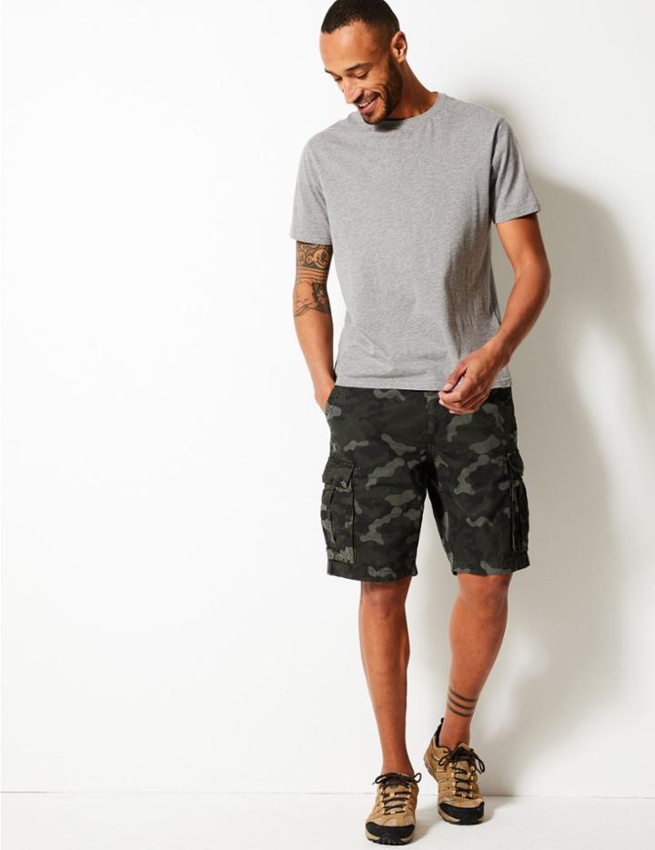 Marks & Spencer Pure Cotton Authentic Cargo Shorts Khaki Mix