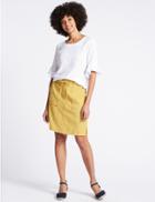 Marks & Spencer Linen Rich Elasticated Waist Mini Skirt Antique Gold