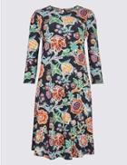 Marks & Spencer Flared Floral Print Long Sleeve Swing Dress Navy Mix