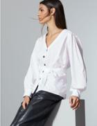 Marks & Spencer Pure Cotton V-neck Long Sleeve Shirt Soft White