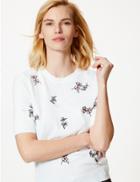 Marks & Spencer Cashmilon&trade; Floral Print Round Neck Jumper White Mix