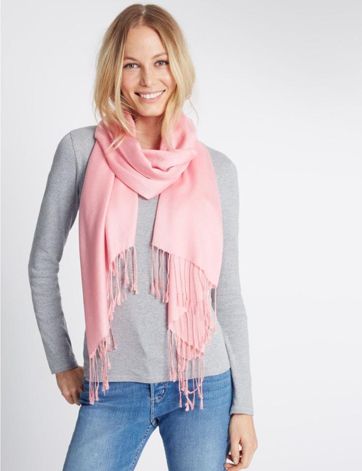 Marks & Spencer Modal Blend Scarf With Wool Medium Pink