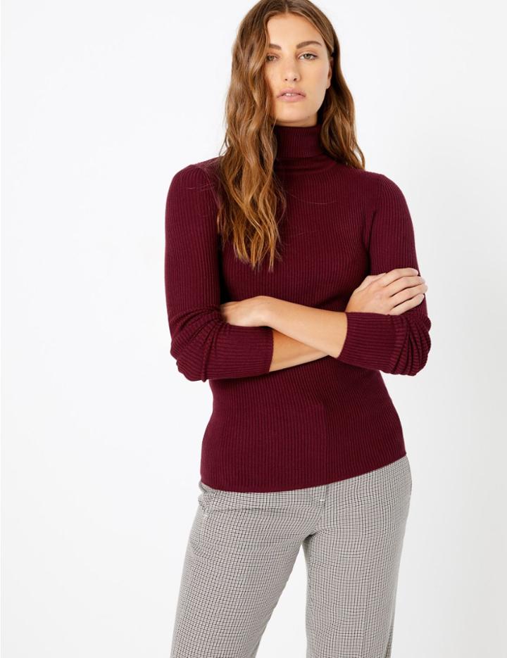 Marks & Spencer Ribbed Polo Neck Jumper Claret
