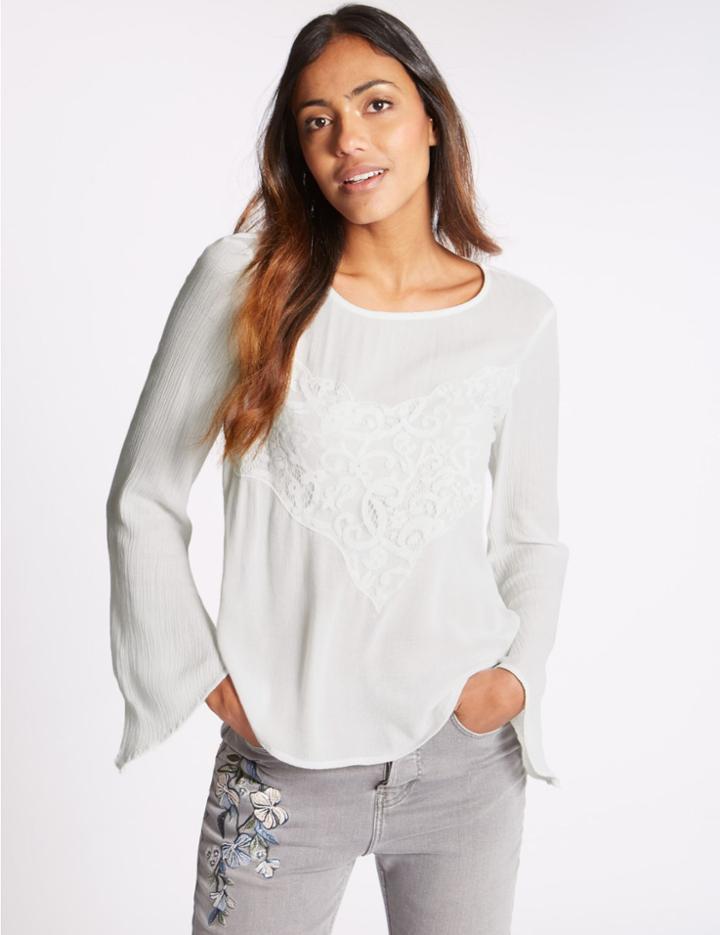 Marks & Spencer Romantic Long Sleeve Blouse Ivory Mix