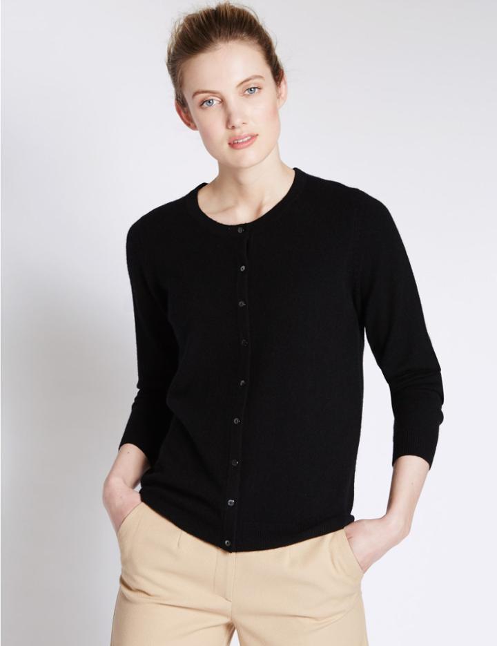 Marks & Spencer Pure Cashmere Button Through Cardigan Black