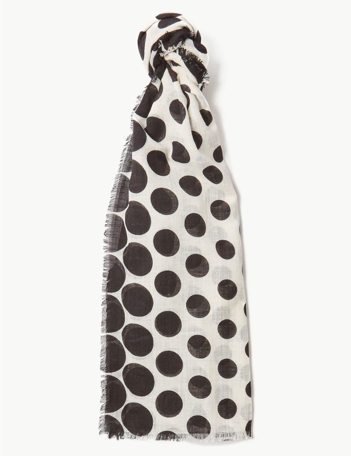 Marks & Spencer Pure Cotton Polka Dot Scarf Black Mix
