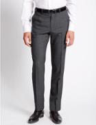 Marks & Spencer Tailored Fit Wool Blend Textured Trousers Grey