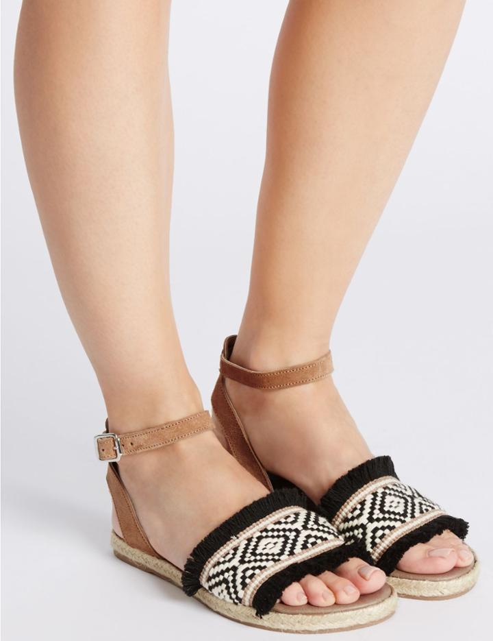 Marks & Spencer Buckle Fray Detail Sandals Black Mix