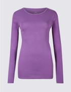 Marks & Spencer Pure Cotton Round Neck Long Sleeve T-shirt Amethyst