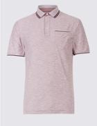 Marks & Spencer Slim Fit Pure Cotton Striped Polo Shirt Pink Mix