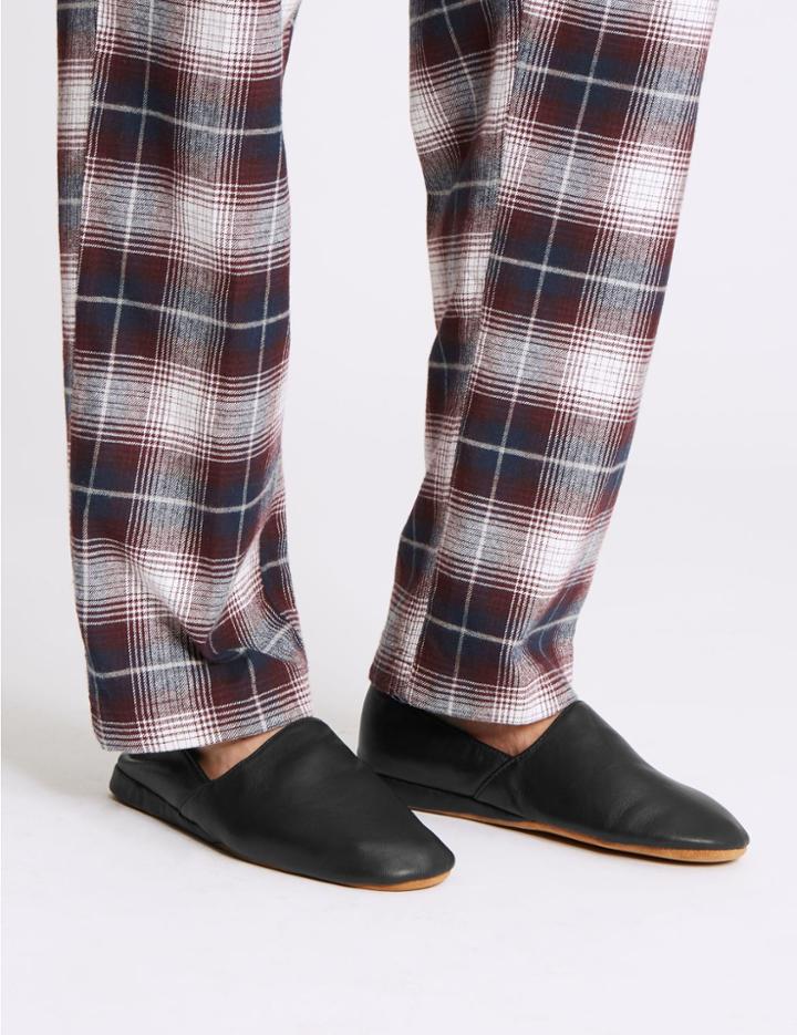 Marks & Spencer Leather Slip-on Slippers With Freshfeet&trade; Black
