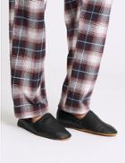 Marks & Spencer Leather Slip-on Slippers With Freshfeet&trade; Black