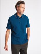 Marks & Spencer Pure Cotton Regular Fit Textured Polo Teal