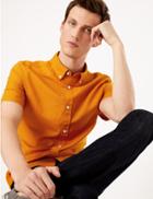 Marks & Spencer Linen Rich Slim Fit Shirt Ochre