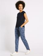 Marks & Spencer Batik Geometric Print Tapered Leg Trousers Blue Mix