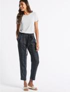 Marks & Spencer Linen Rich Striped Wide Leg Trousers Blue Mix