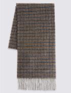 Marks & Spencer Pure Wool Mini Checked Scarf Navy Mix
