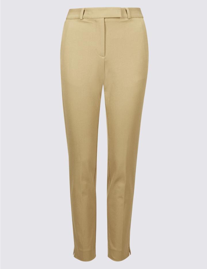 Marks & Spencer Cotton Blend Split Hem Trousers Toffee