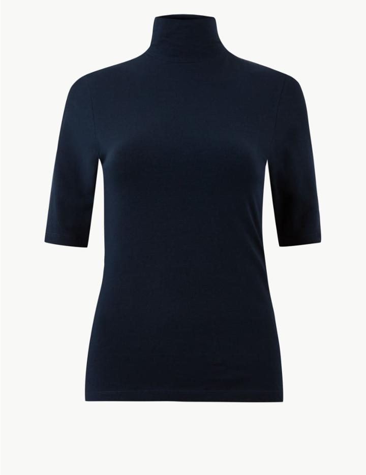 Marks & Spencer High Neck Short Sleeve T-shirt Navy