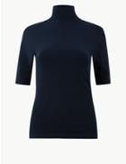 Marks & Spencer High Neck Short Sleeve T-shirt Navy