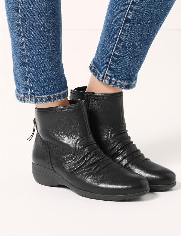 Marks & Spencer Wide Fit Leather Wedge Heel Ankle Boots Black