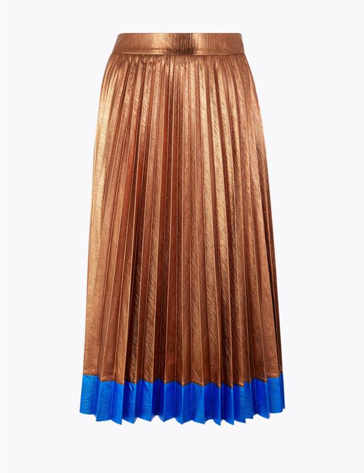 Marks & Spencer Metallic Pleated Midi Skirt Bronze