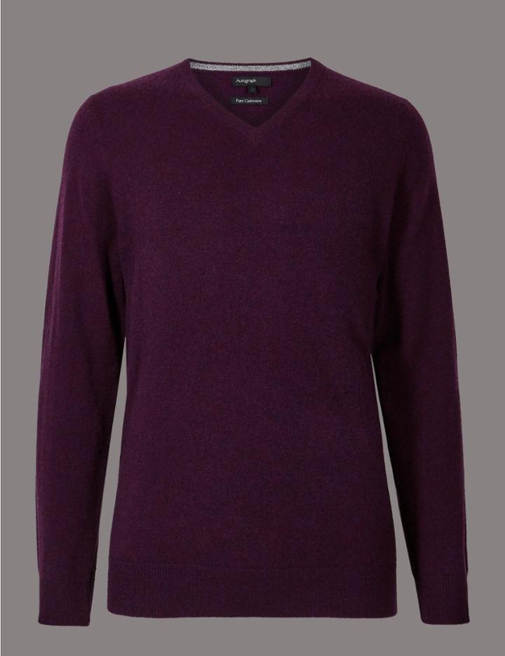 Marks & Spencer Pure Cashmere V-neck Jumper Berry