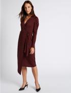 Marks & Spencer Printed Ruched Sleeve Wrap Midi Dress Black Mix