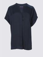 Marks & Spencer Popover Notch Neck Short Sleeve Blouse Navy