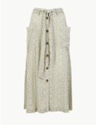 Marks & Spencer Ditsy Floral Tie Waist Midi Skirt Khaki Mix