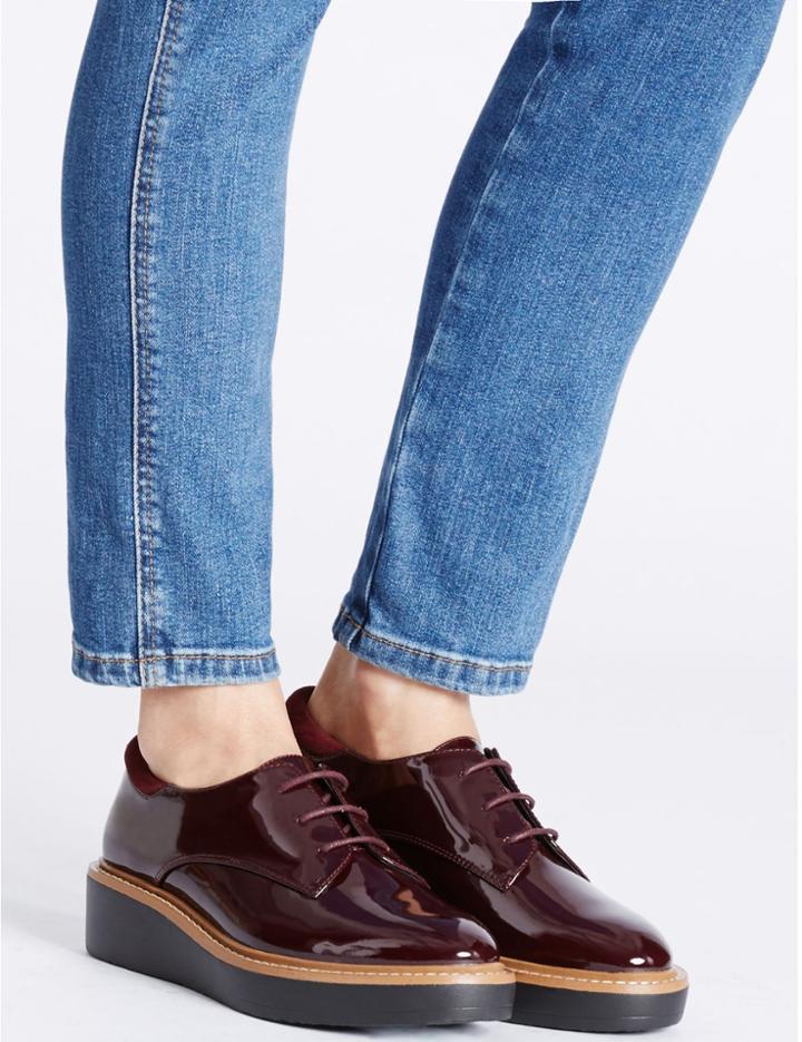 Marks & Spencer Leather Flatform Brogue Shoes With Insolia&reg; Oxblood