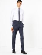Marks & Spencer Blue Skinny Fit Checked Trousers Blue