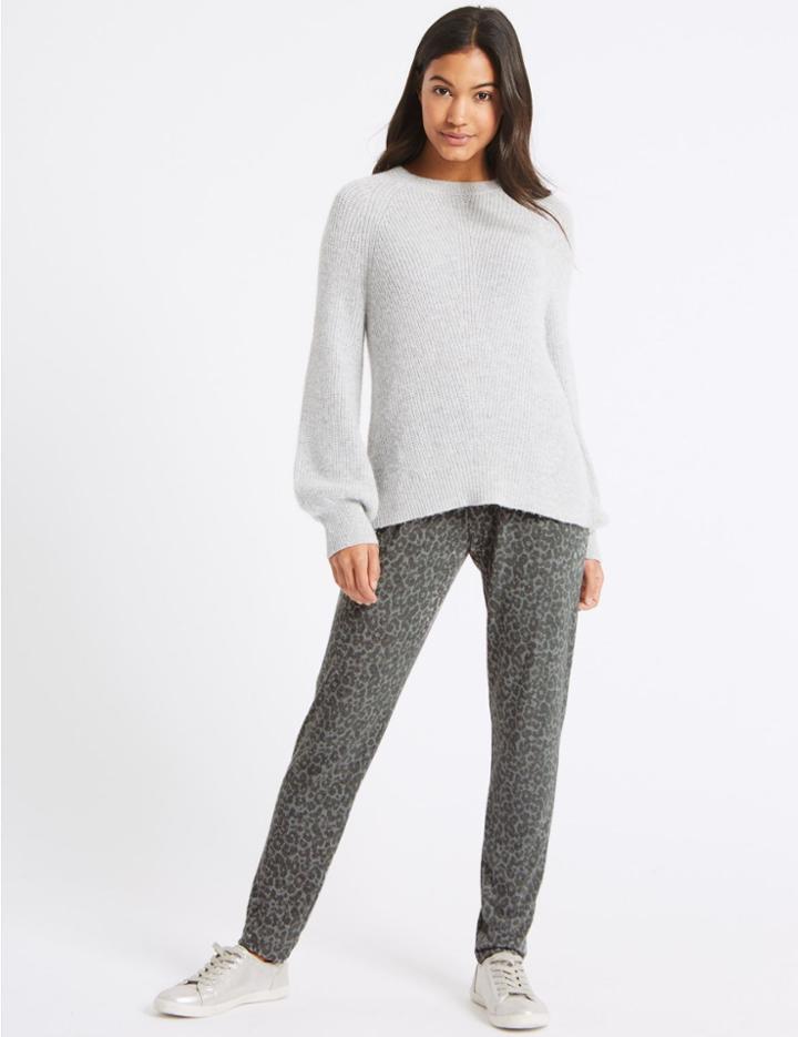 Marks & Spencer Printed Tapered Leg Trousers Grey Mix