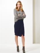 Marks & Spencer Cable Knit Wrap Over Midi Skirt Navy
