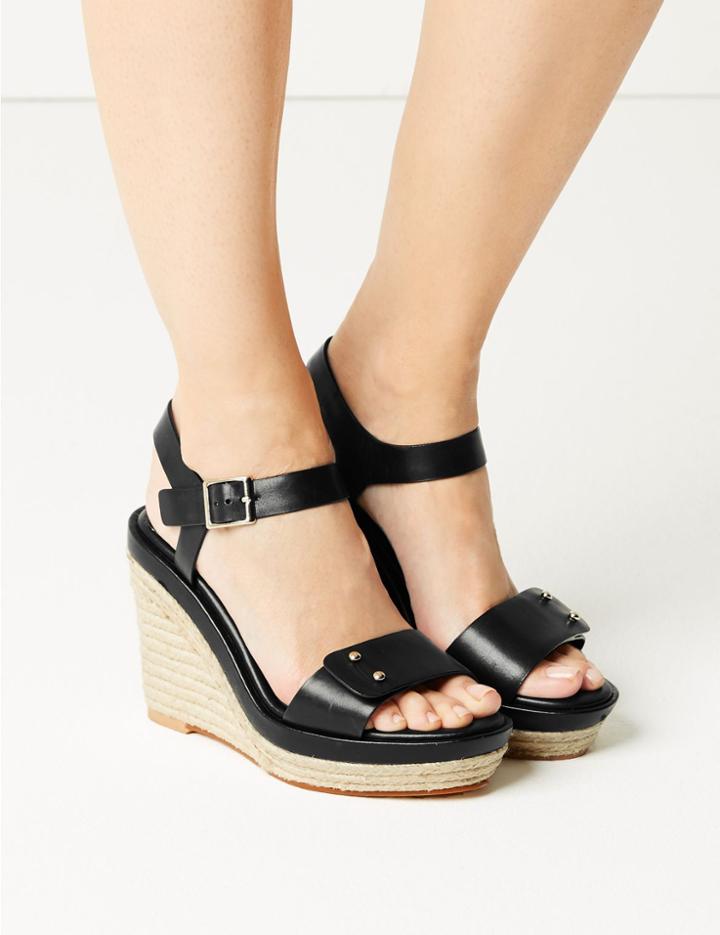 Marks & Spencer Leather Wedge Heel Espadrilles Black