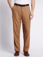 Marks & Spencer Linen Blend Flat Front Chinos Tobacco