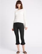 Marks & Spencer Cotton Blend Frill Hem Slim Leg Trousers Black