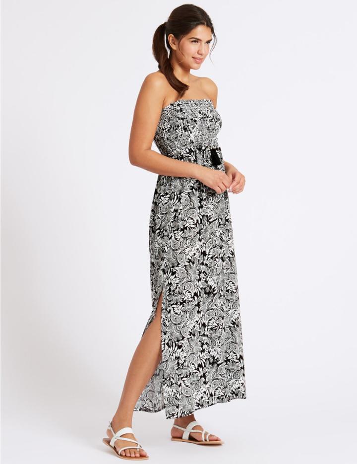 Marks & Spencer Paisley Print Shirred Beach Dress Black Mix
